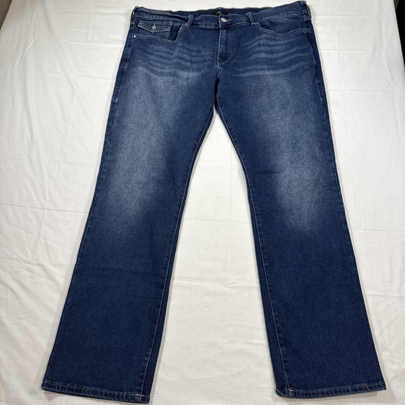 JEANS STRAIGHT RELAXED True Religion Ricky Mens 40x32 Dark Wash Flap WHISKERING